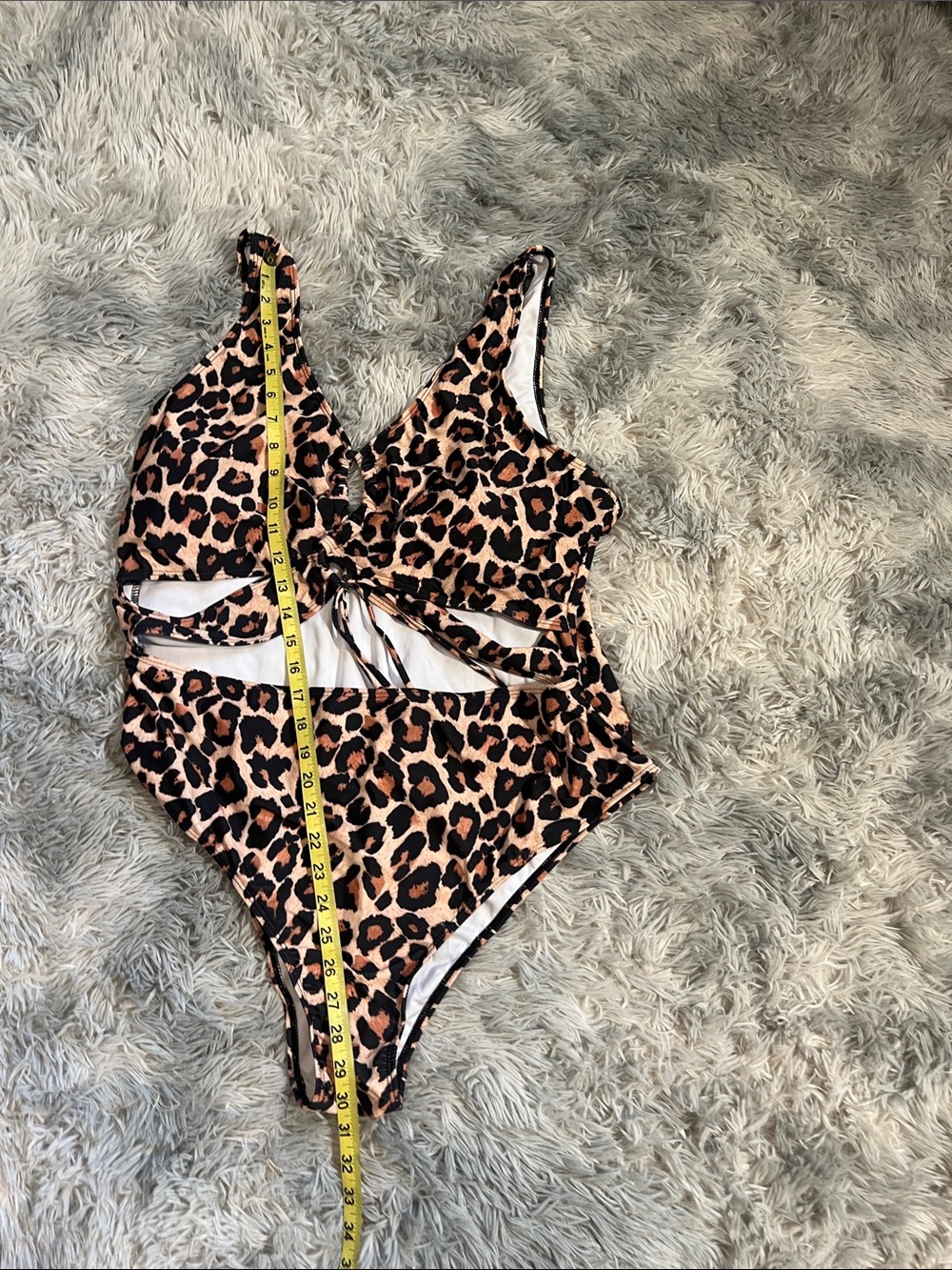 Amazon Women One-Piece Swimsuit Leopard Print Tan Black - Picture 3 of 5